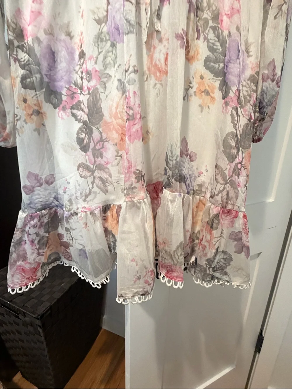 Lulu's White Floral Long-Sleeve Lace-Trim Dress - Picture 4 of 6